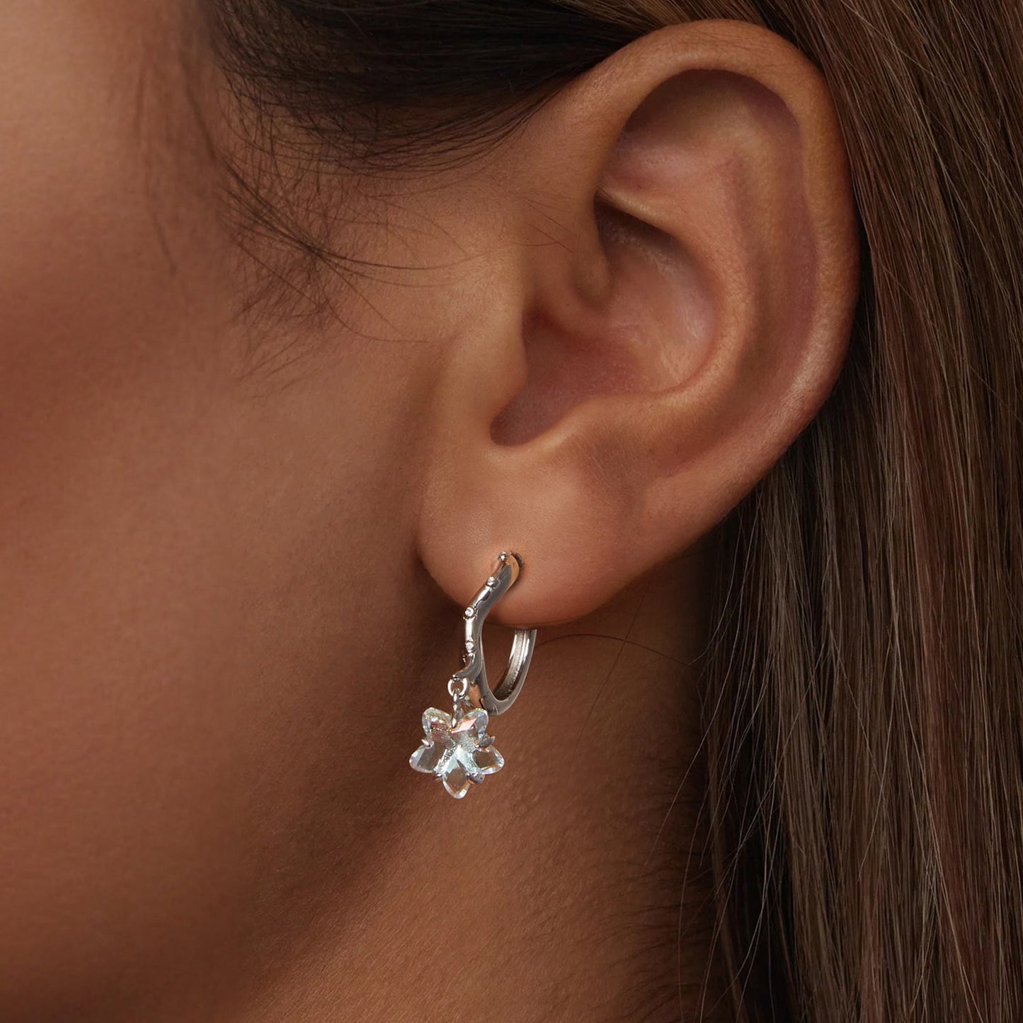 925 Sterling Silver Earrings with Transparent Glass and White Gold Plating for Women