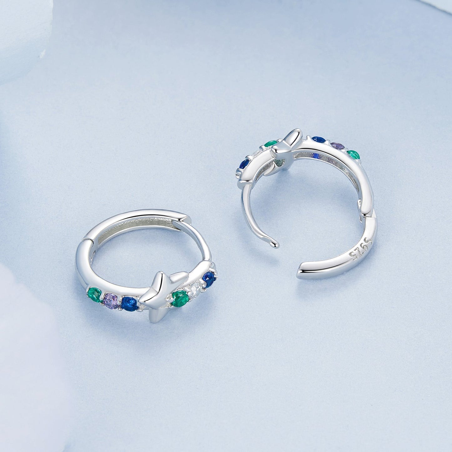 925 Sterling Silver Earrings with Pavé Setting CZ in White Gold for Women