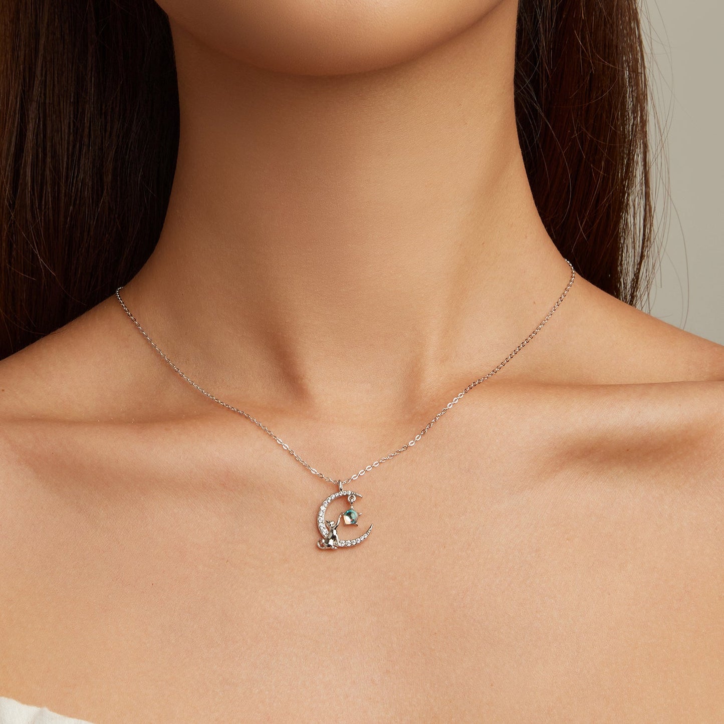 925 Sterling Silver Adjustable Moonstone Necklace with CZ Accents for Women