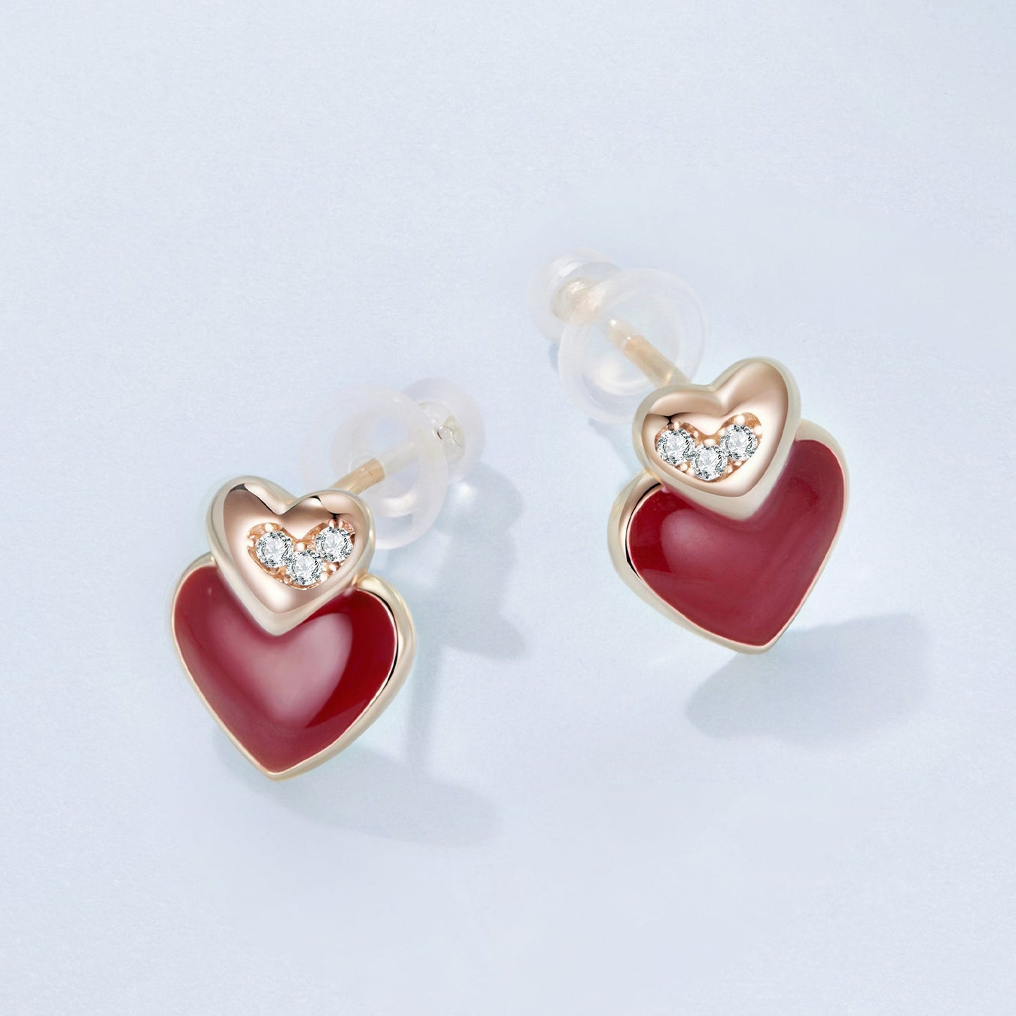 925 Sterling Silver Earrings with Enamel Finish and Pavé Setting in Rose Gold