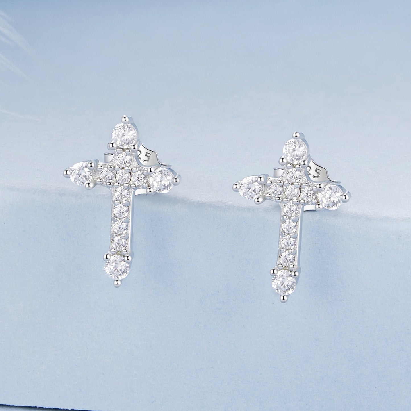 925 Sterling Silver Earrings with Pavé Setting CZ in White Gold Plating - 1.2x0.8cm for Women