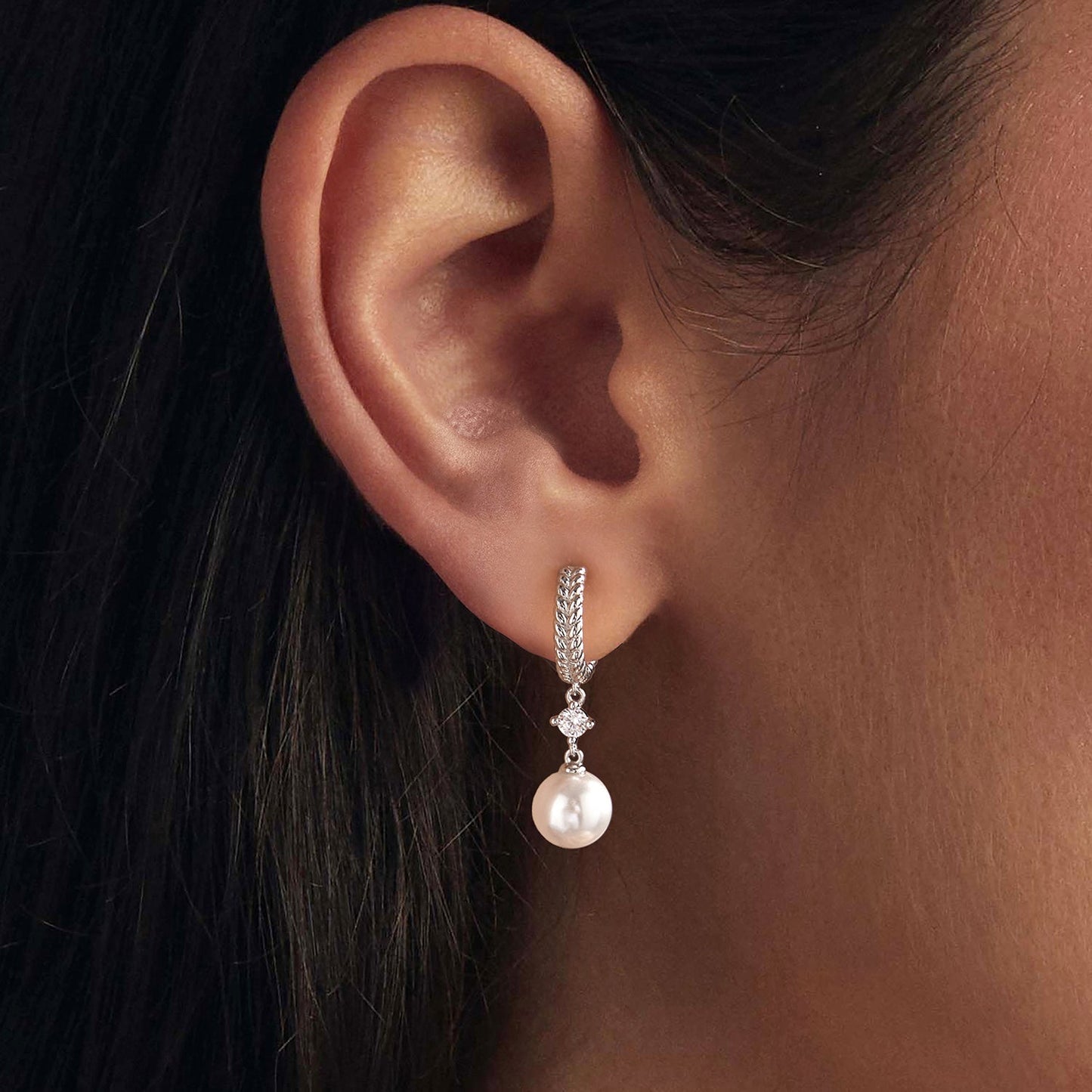 925 Sterling Silver Moissanite and Synthetic Pearl Earrings for Women