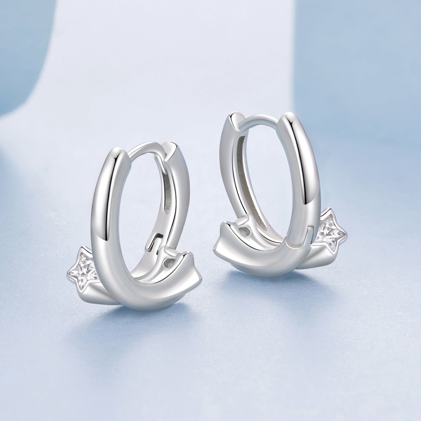 925 Sterling Silver Earrings with White Gold Plating and CZ