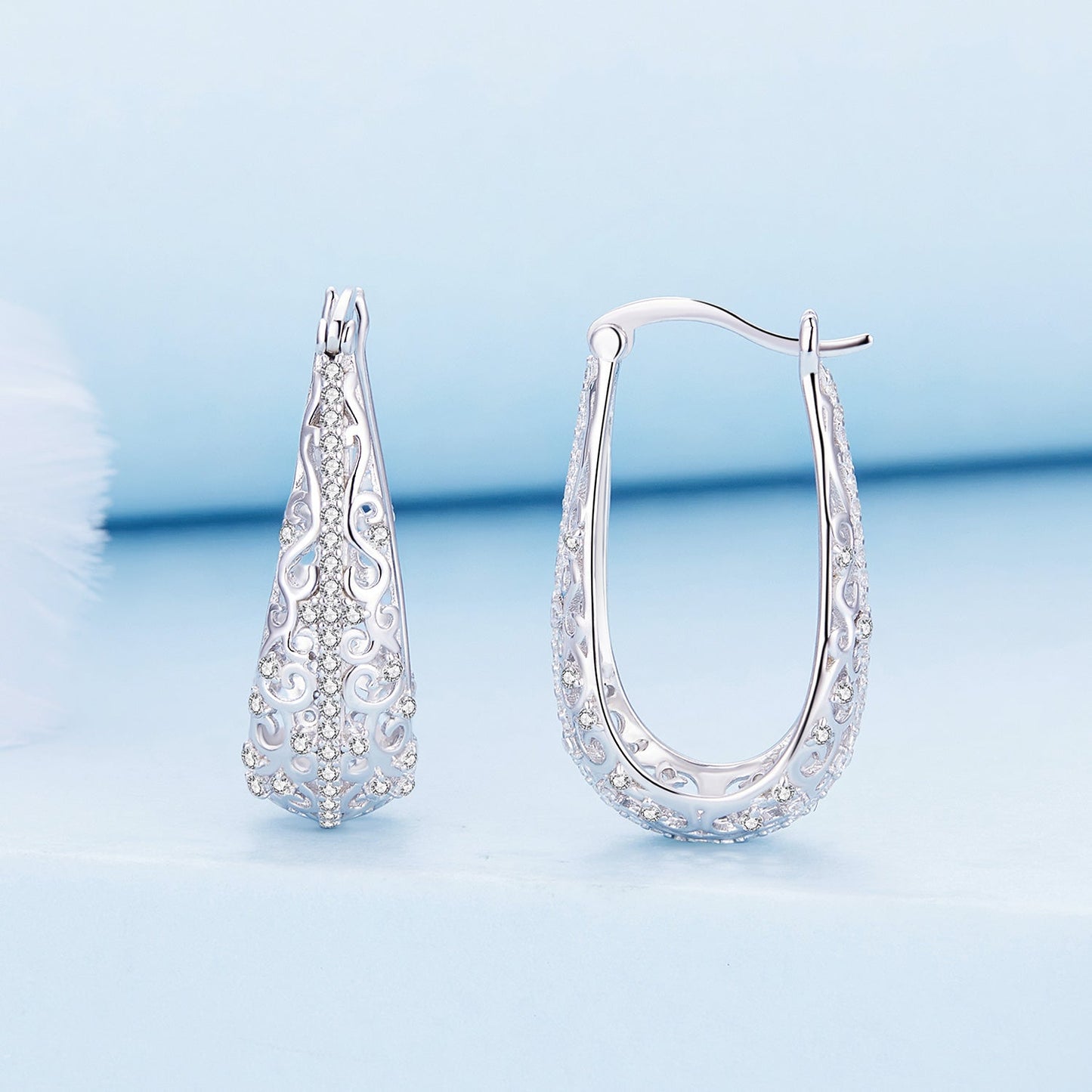 925 Sterling Silver Earrings with Pavé Set CZ, 2.5cm x 0.8cm, for Women