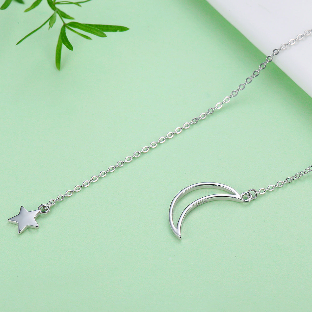 925 Sterling Silver Necklace 47cm with Moon Pendant for Women