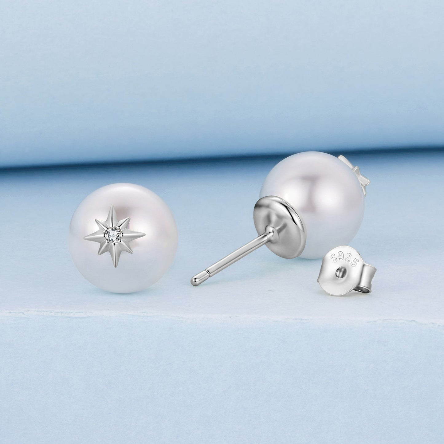 925 Sterling Silver Earrings with CZ and Synthetic Pearl for Women
