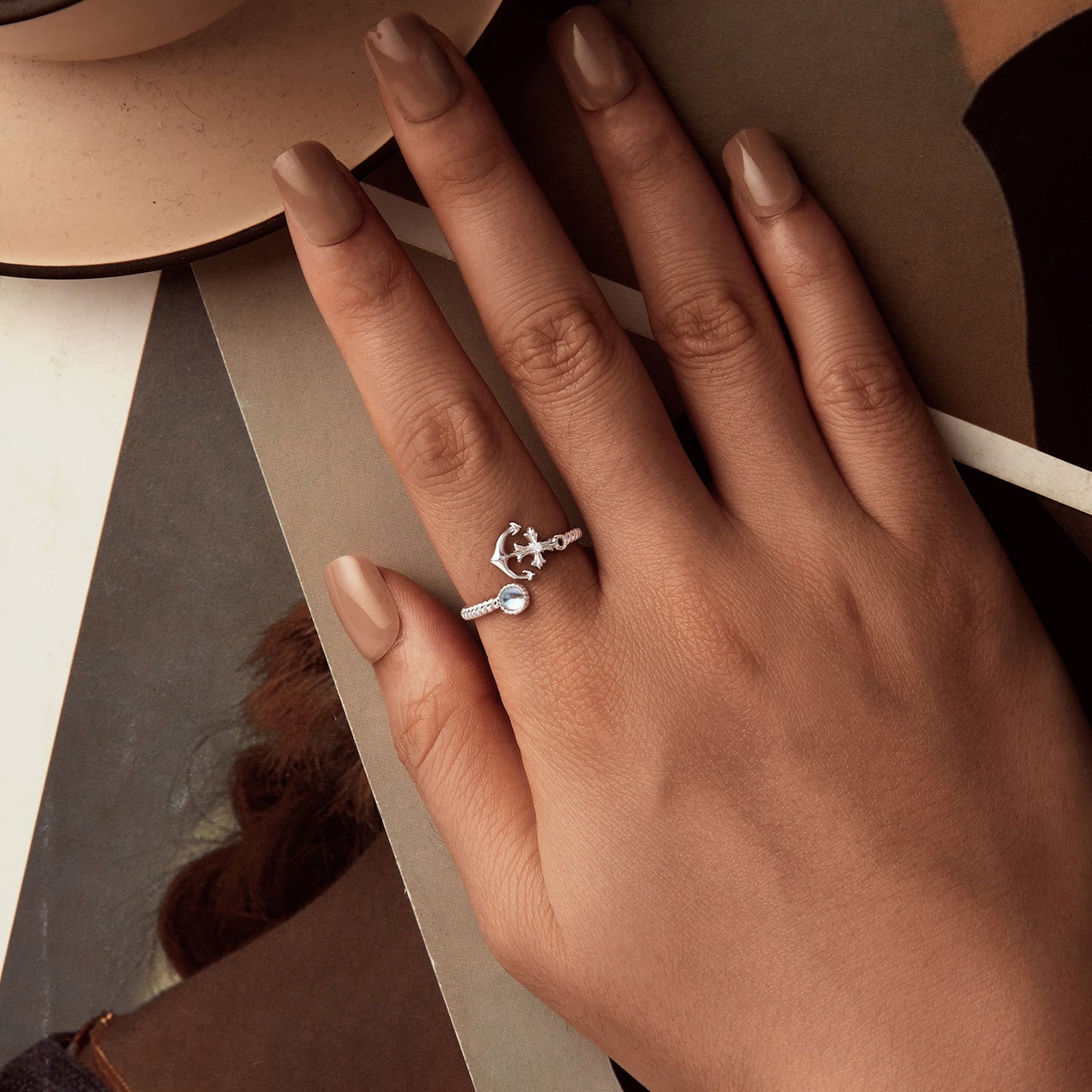 925 Sterling Silver & White Gold Pave Setting Moonstone Ring for Women