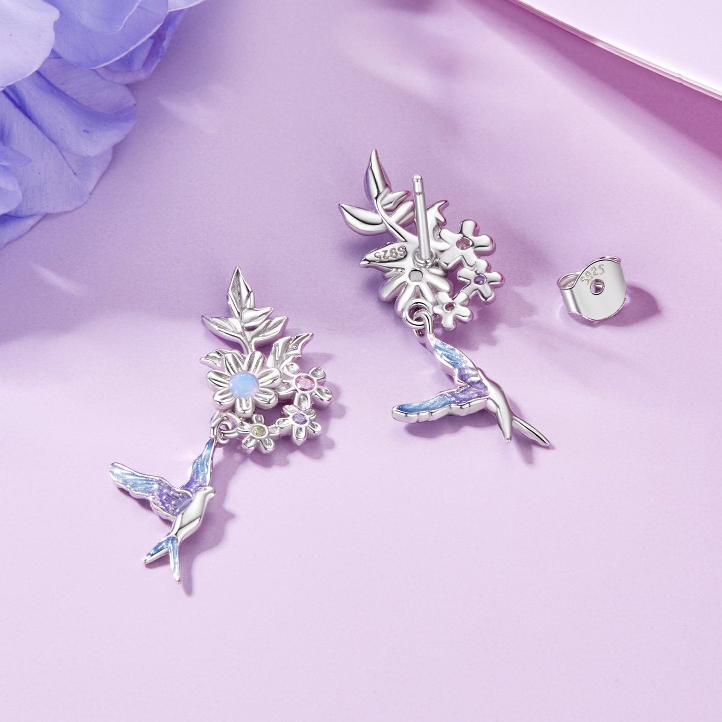 925 Sterling Silver Earrings with Nano Opal Stone and White Gold Plating