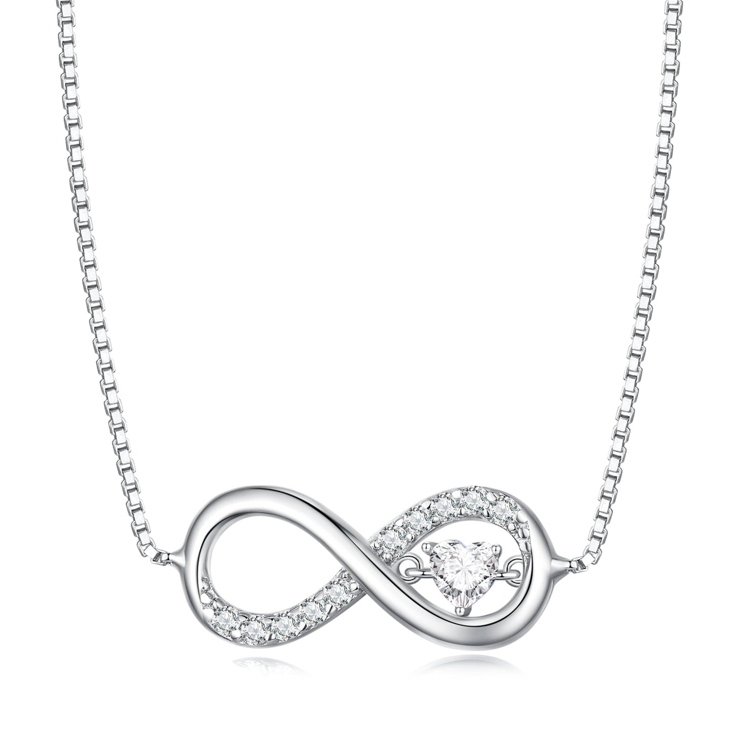 925 Sterling Silver Necklace with Pavé Setting CZ and Platinum Plating, Adjustable Length for Women