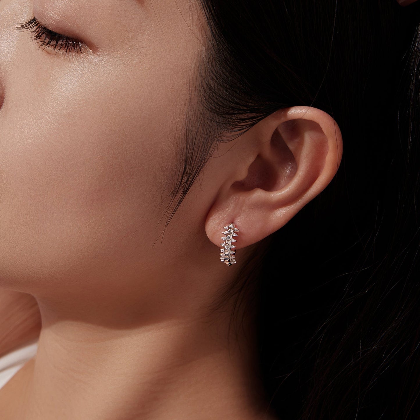 925 Sterling Silver White Gold Plated 1.6cm Pavé CZ Hoop Earrings for Women