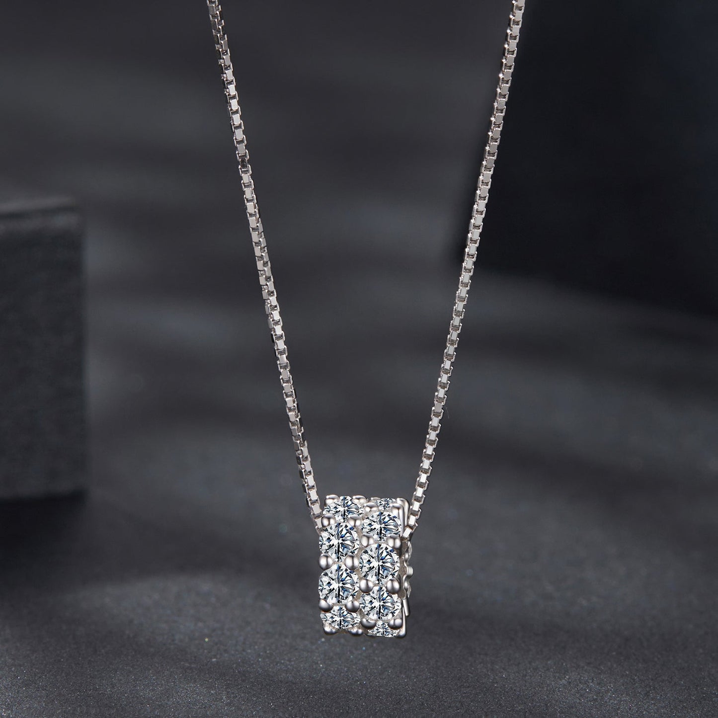 925 Sterling Silver & Moissanite Necklace, 40+5cm Length, White Gold Plated, Women's Jewelry