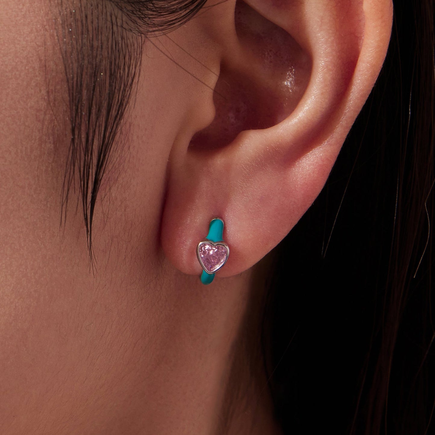 925 Sterling Silver Hoop Earrings with White Gold Plating and CZ