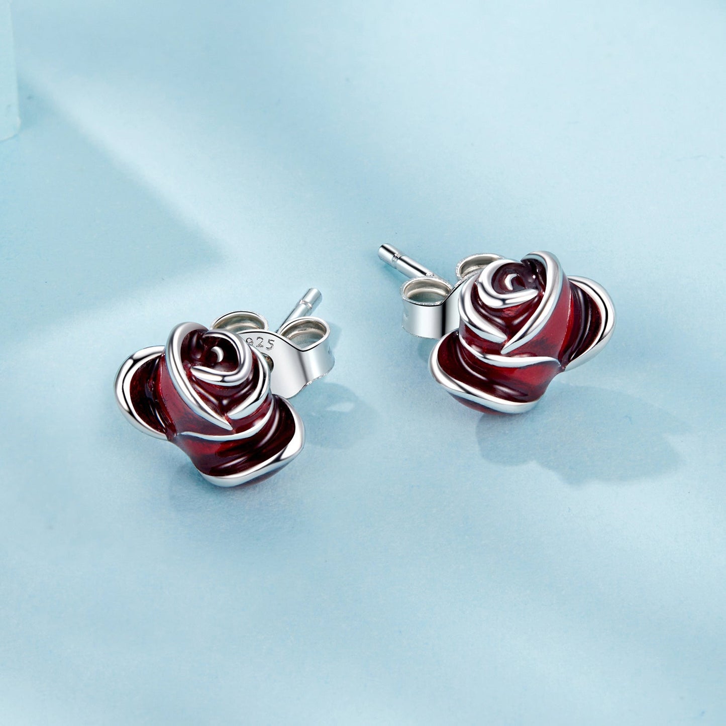 925 Sterling Silver Enamel Plated White Gold Earrings 0.7*1cm for Women