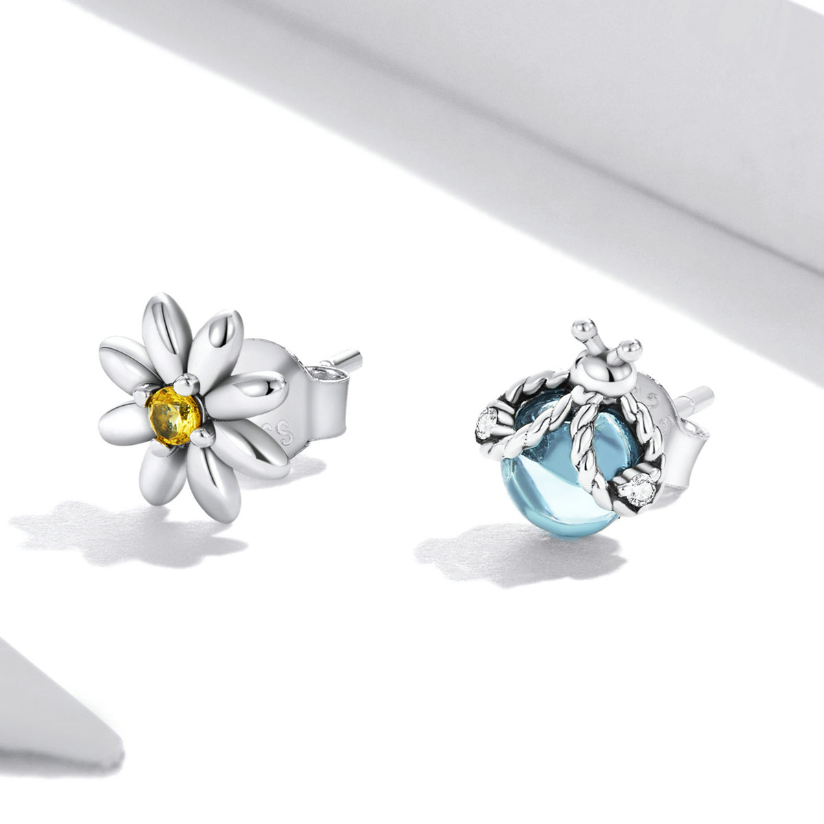 925 Sterling Silver Ladybird Earrings with Pavé Set CZ, 0.7cm for Women