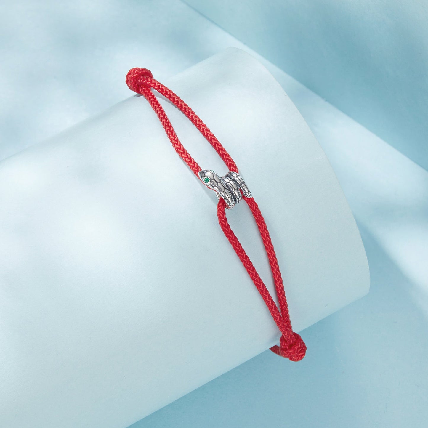 925 Sterling Silver Adjustable Bracelet with CZ and Cotton Rope for Women