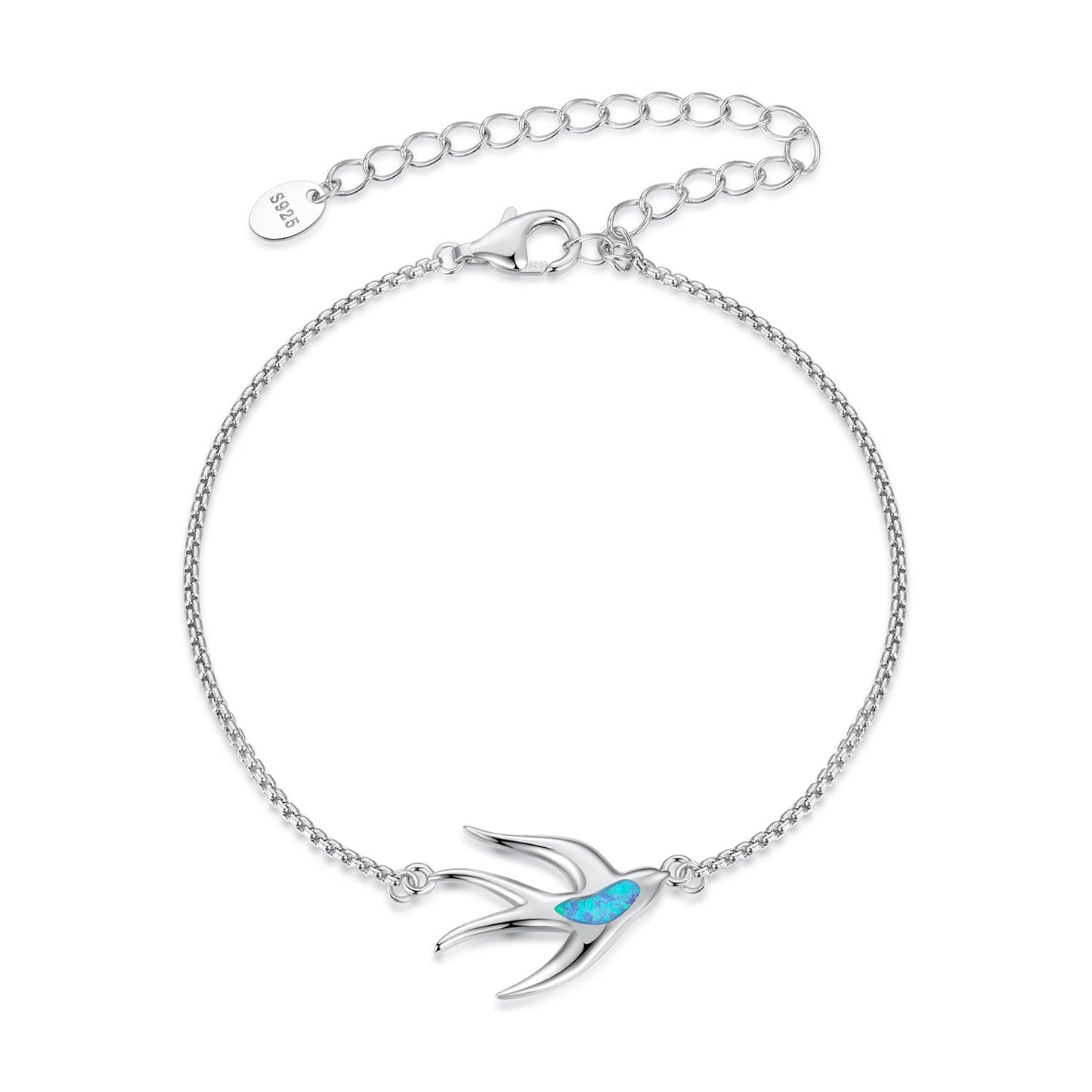 925 Sterling Silver Synthetic Opal Bracelet with White Gold Plating