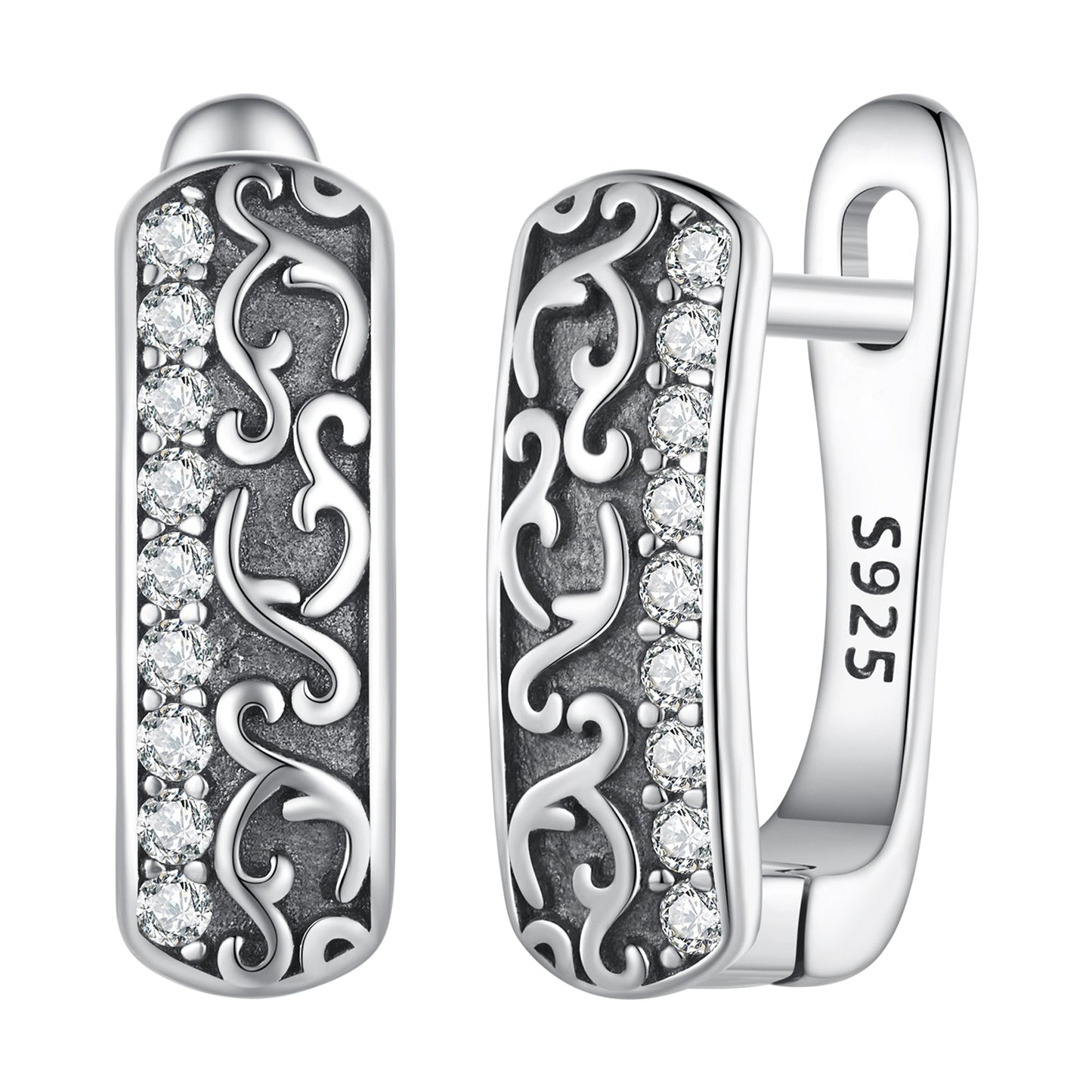 925 Sterling Silver Earrings with Pavé Setting CZ - 1.3m x 0.5m for Women