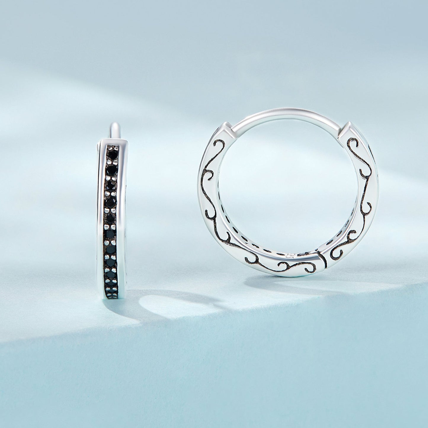 925 Sterling Silver Oxidized Pavé CZ Earrings
