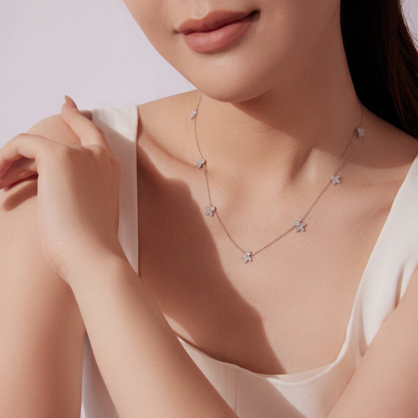 925 Sterling Silver Moissanite 0.25 Carat Necklace with Pavé Setting for Women