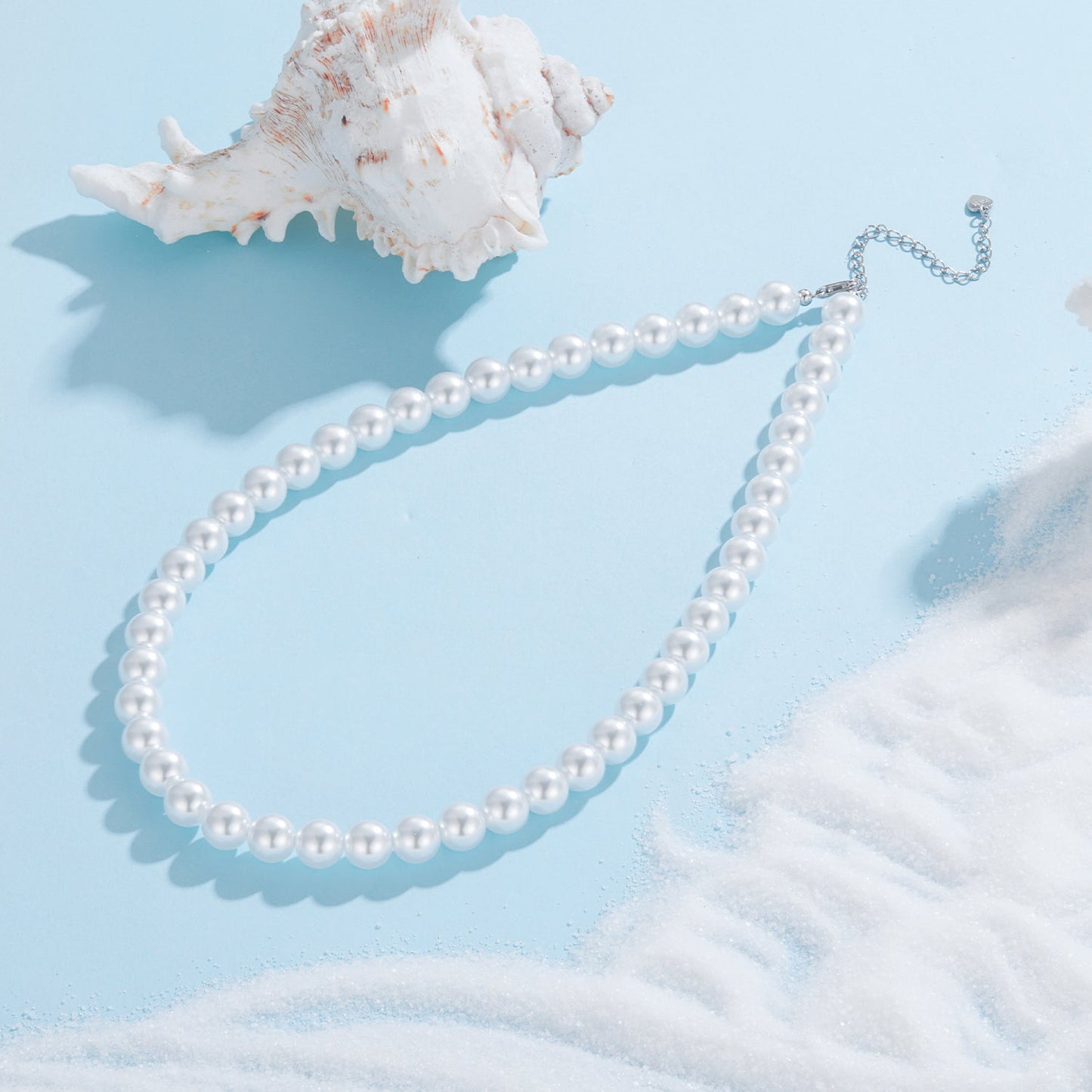 925 Sterling Silver White Gold Plated 39-45.5cm Quality Shell Pearl Necklace for Women