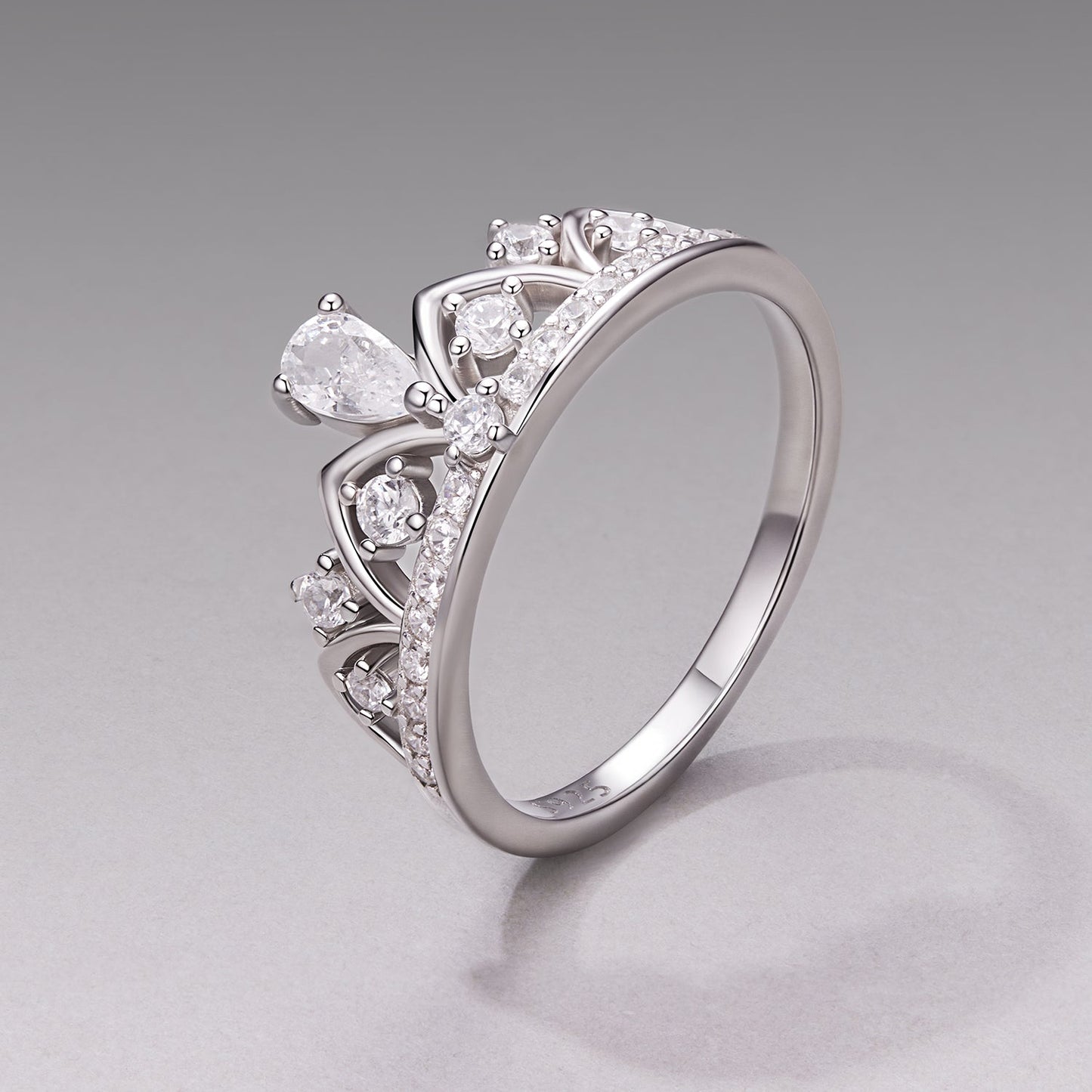 925 Sterling Silver Pavé Setting CZ White Gold Plated Ring Size 6 for Women