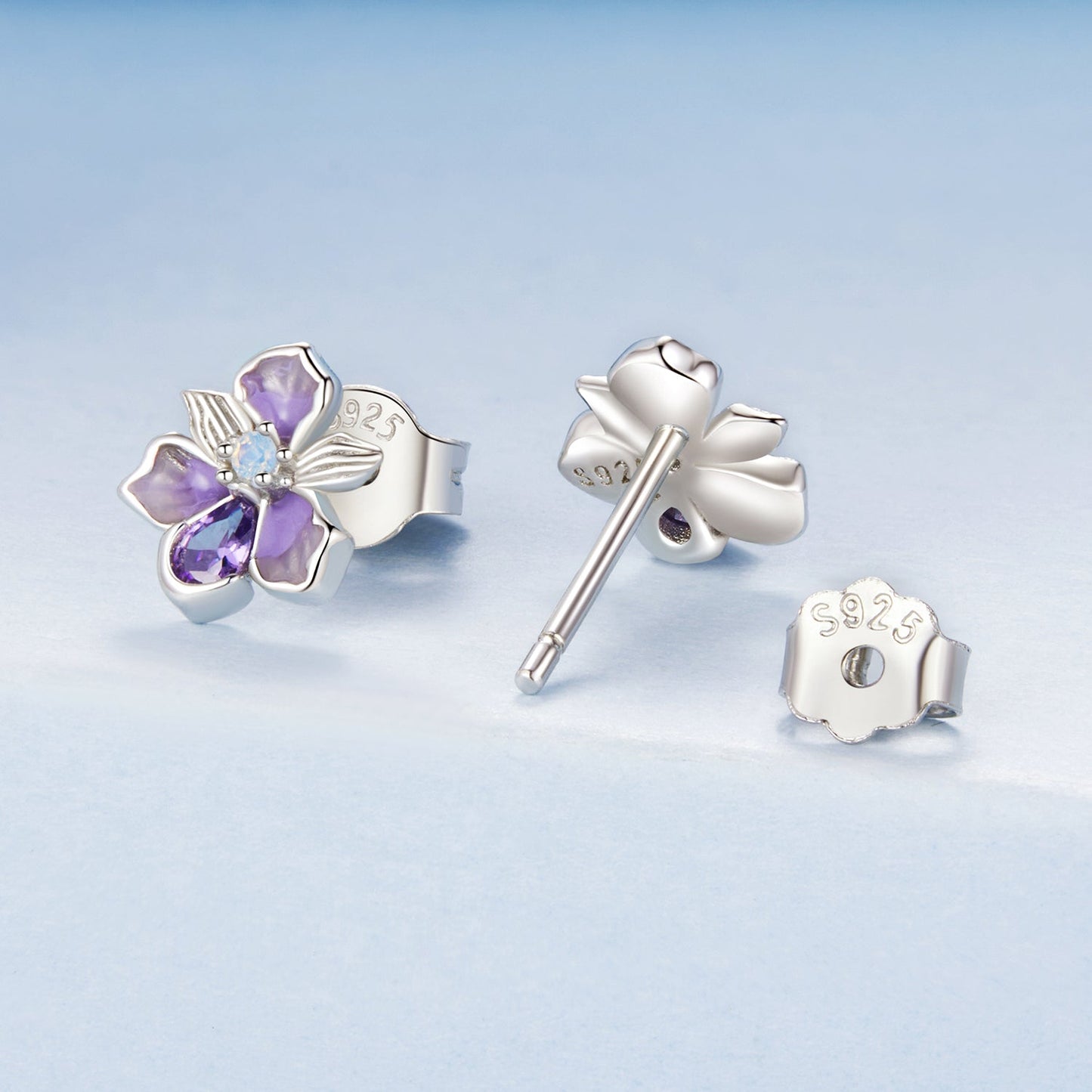 925 Sterling Silver Earrings with Nano Opal Stone and CZ, White Gold Plated, 0.7cm, for Women