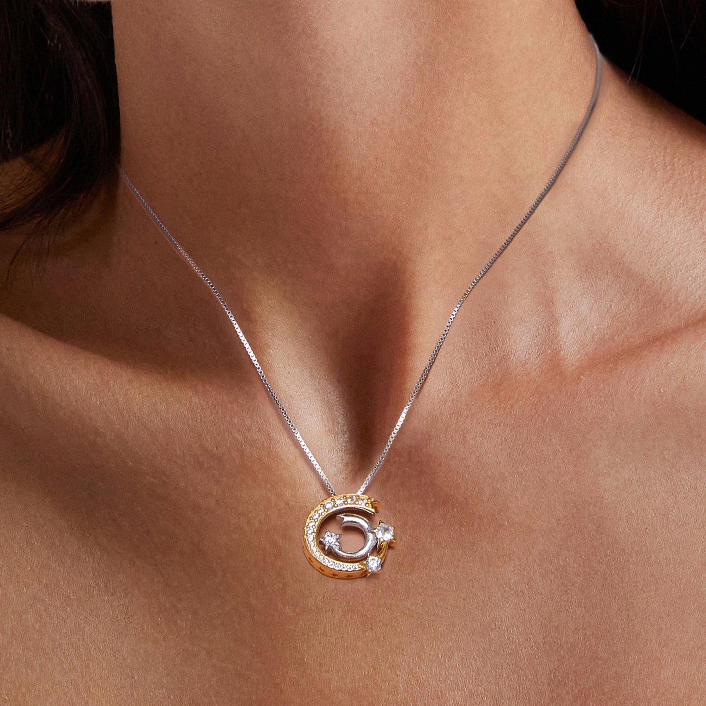 925 Sterling Silver Necklace with Pavé Setting CZ & Plated Gold - 400mm Length