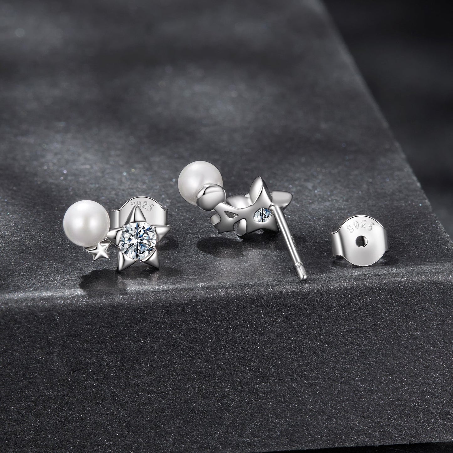 925 Sterling Silver 0.20 Carat Moissanite Earrings with Synthetic Pearl for Women