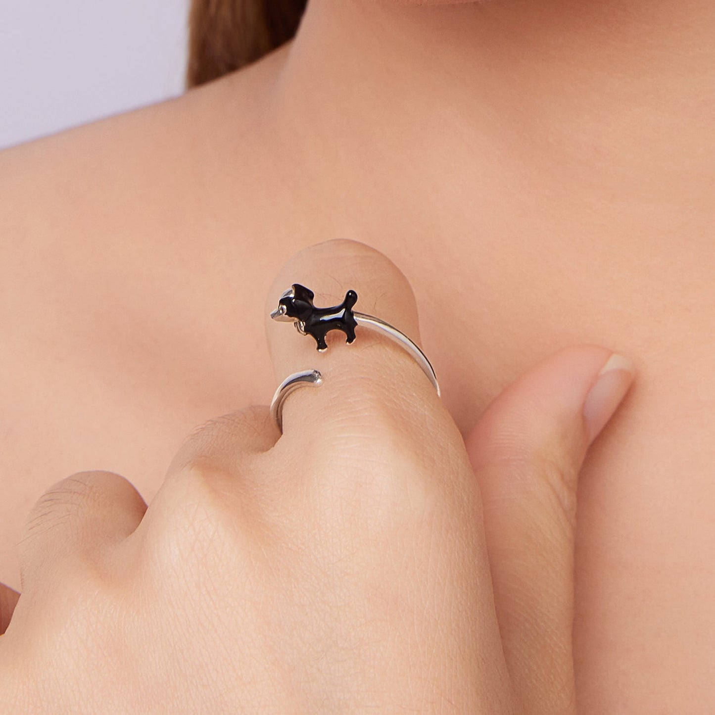 925 Sterling Silver Enamel Oxidized Silver Ring for Dogs