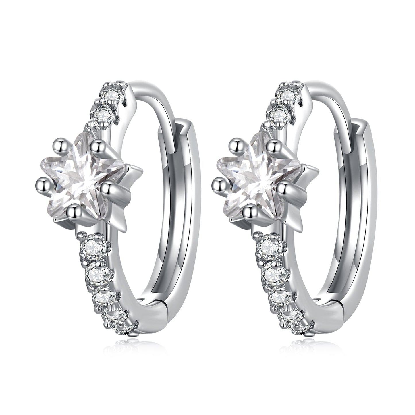 925 Sterling Silver Earrings with Pavé Setting CZ, Platinum Plated, 1.3x0.4cm, for Women