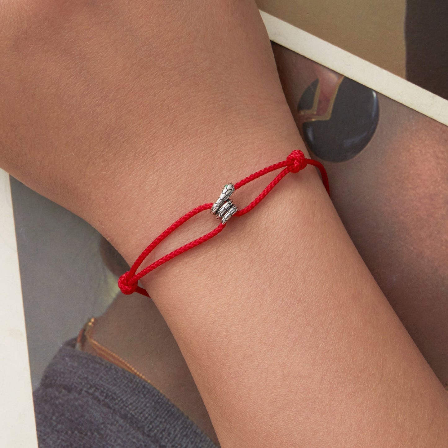 925 Sterling Silver Adjustable Bracelet with CZ and Cotton Rope for Women