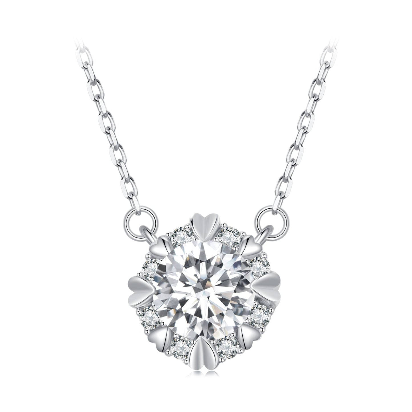 925 Sterling Silver Moissanite 1.0 Carat Necklace with Pavé Setting for Women