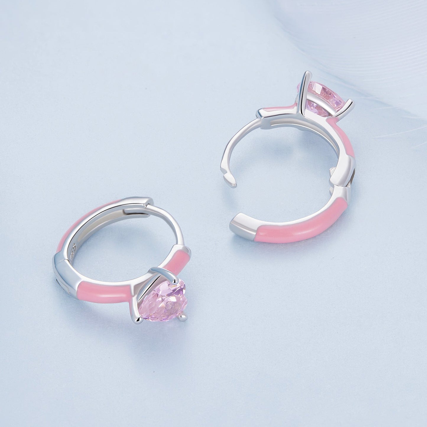S925 Sterling Silver Enamel Platinum Plated Earrings with 6mm CZ for Women
