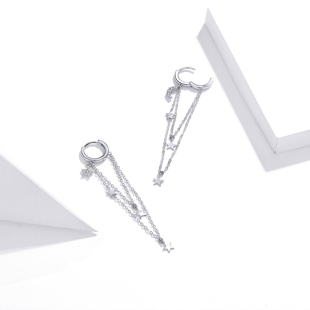 925 Sterling Silver Earrings with Plated Platinum and Pavé Setting CZ, Size 6.5cm