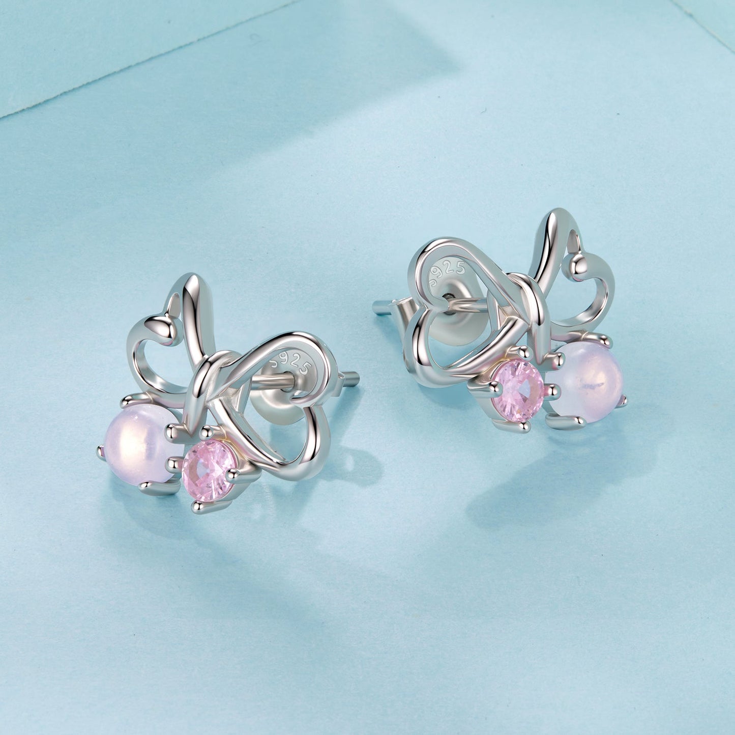 925 Sterling Silver Earrings with Pavé Setting CZ and Transparent Glass for Women