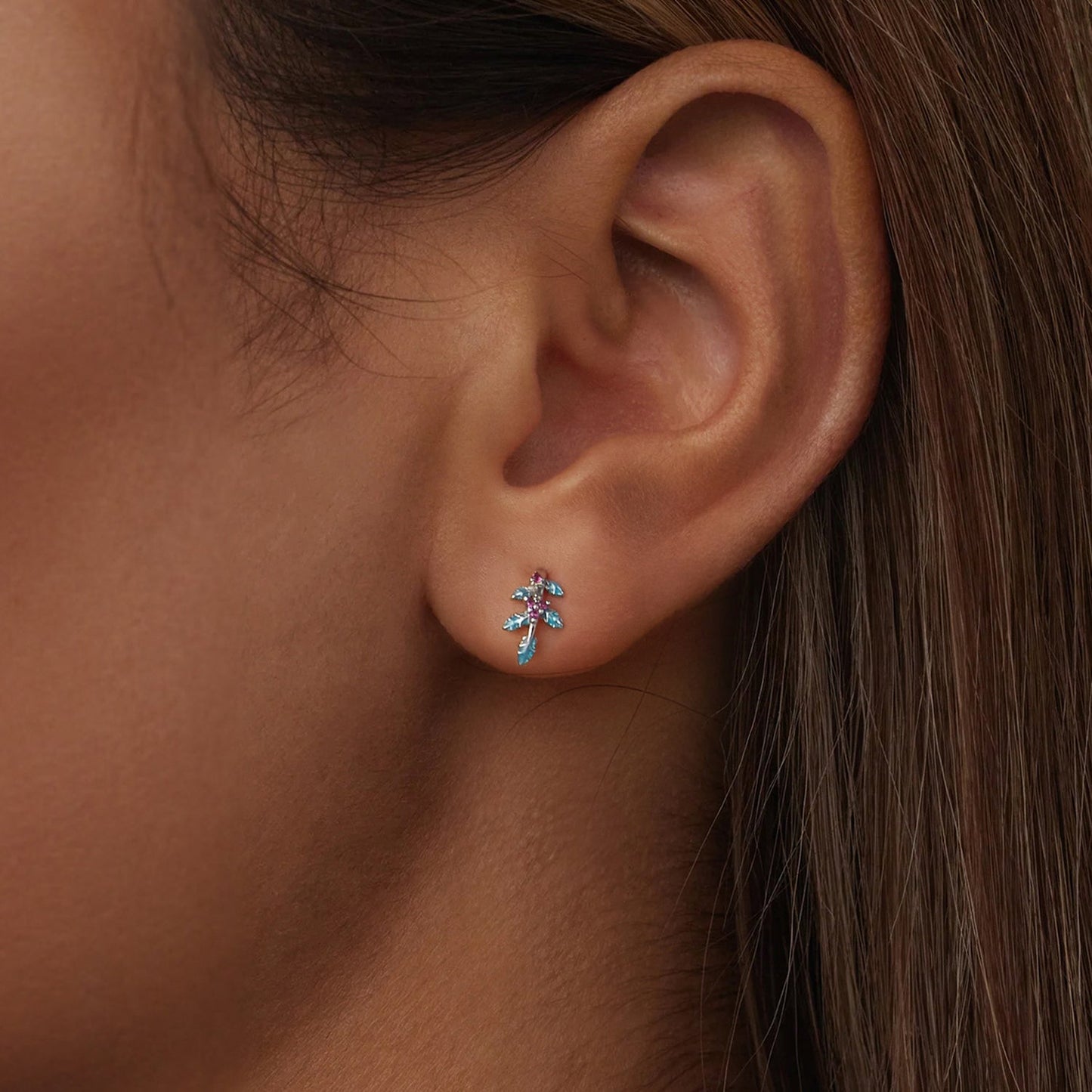 925 Sterling Silver White Gold Plated Enamel Earrings