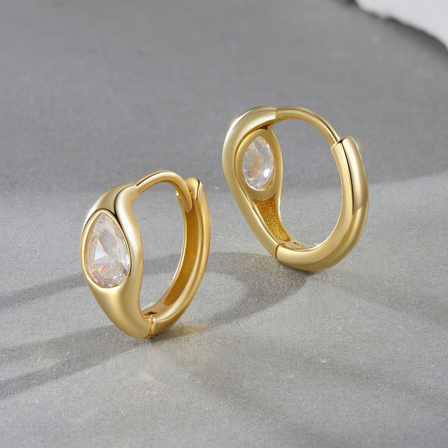 925 Sterling Silver Pave Setting CZ Earrings with Gold Plating, 1.3x0.5cm for Women