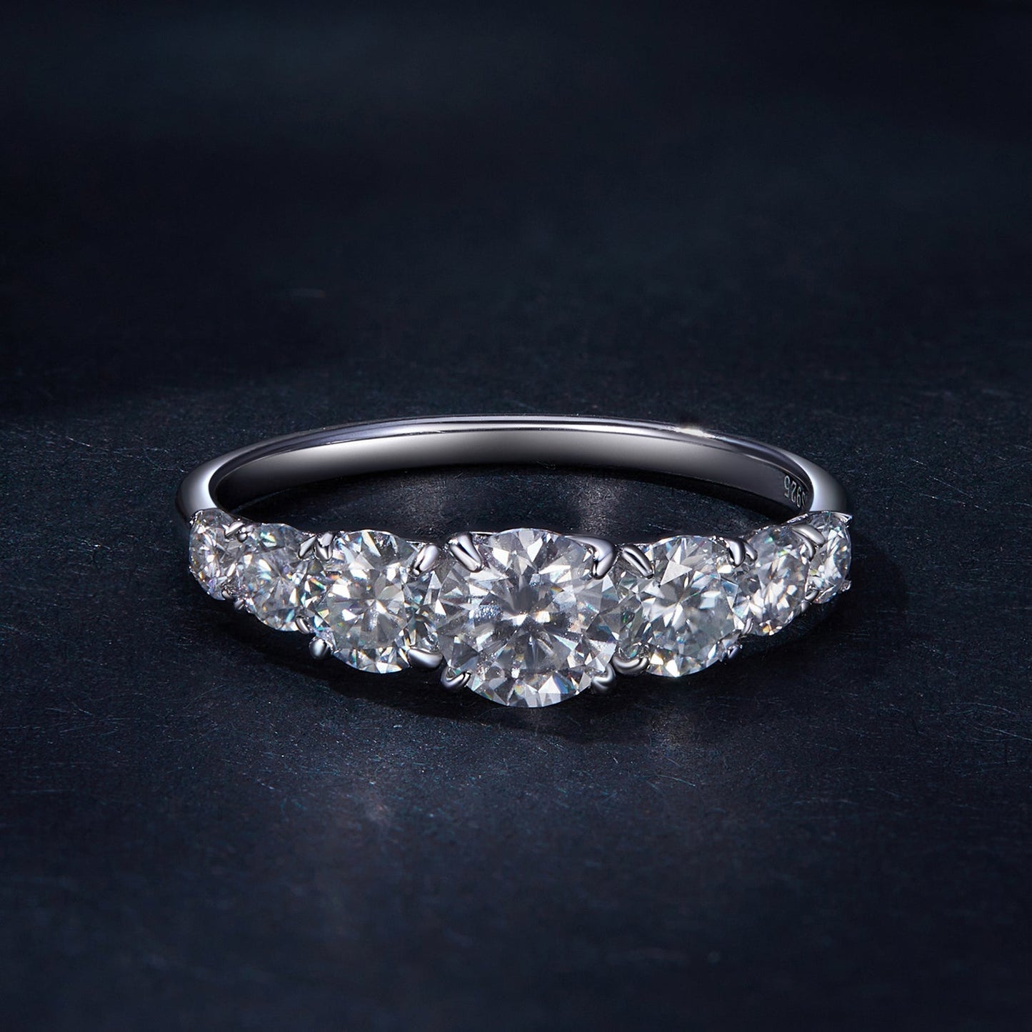 925 Sterling Silver Moissanite Engagement Ring with 5mm, 4mm, 3mm, 2.5mm Stones for Women