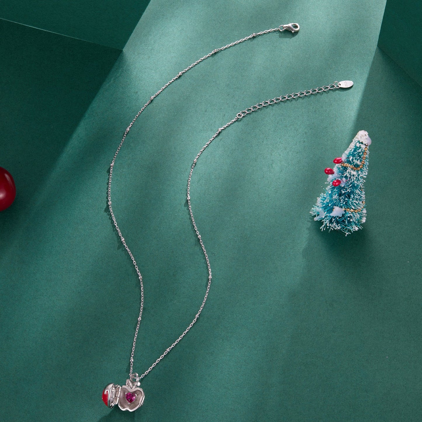 925 Sterling Silver White Gold Plated Enamel Necklace 40+5cm for Women