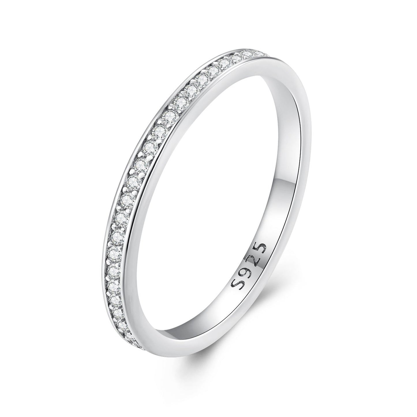 925 Sterling Silver 1.0mm Moissanite Platinum Plated Ring Size 5 for Women