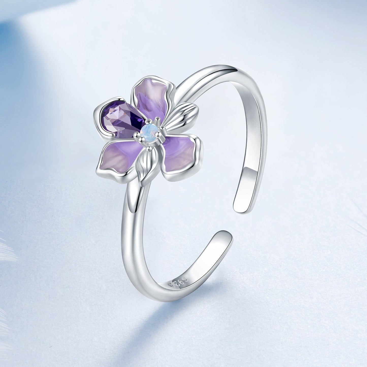 925 Sterling Silver Pavé Set CZ Enamel White Gold Plated Nano Opal Pendant Ring