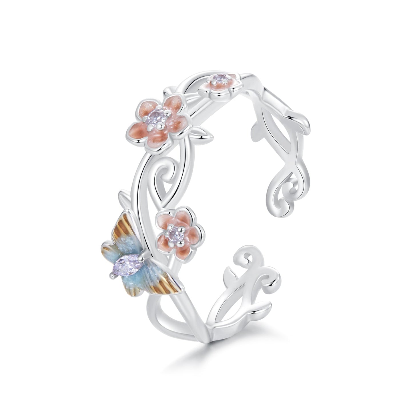 925 Sterling Silver Enamel Pavé Setting Ring for Women