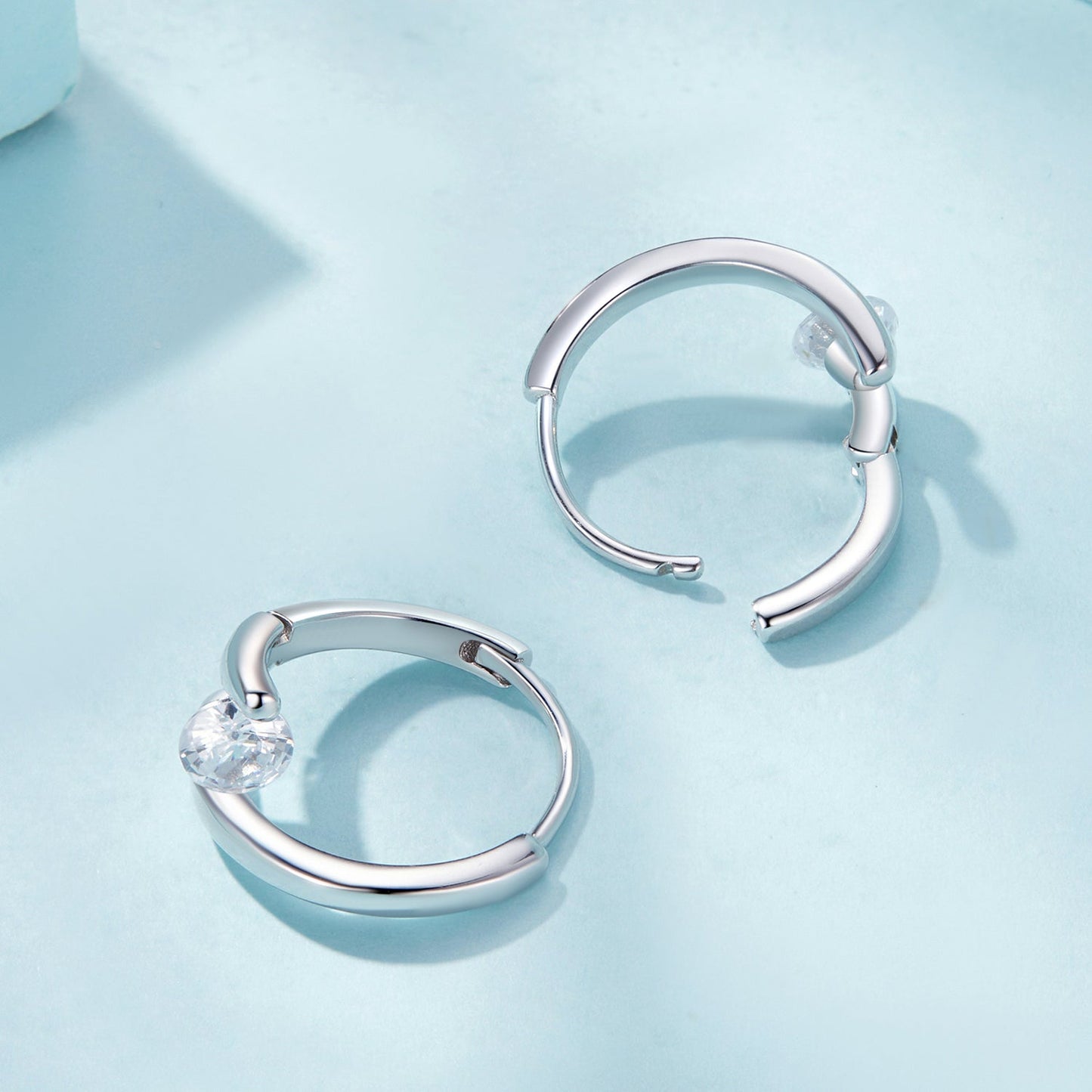 925 Sterling Silver Earrings with Pavé Setting CZ, Platinum Plated, 15x7mm for Women