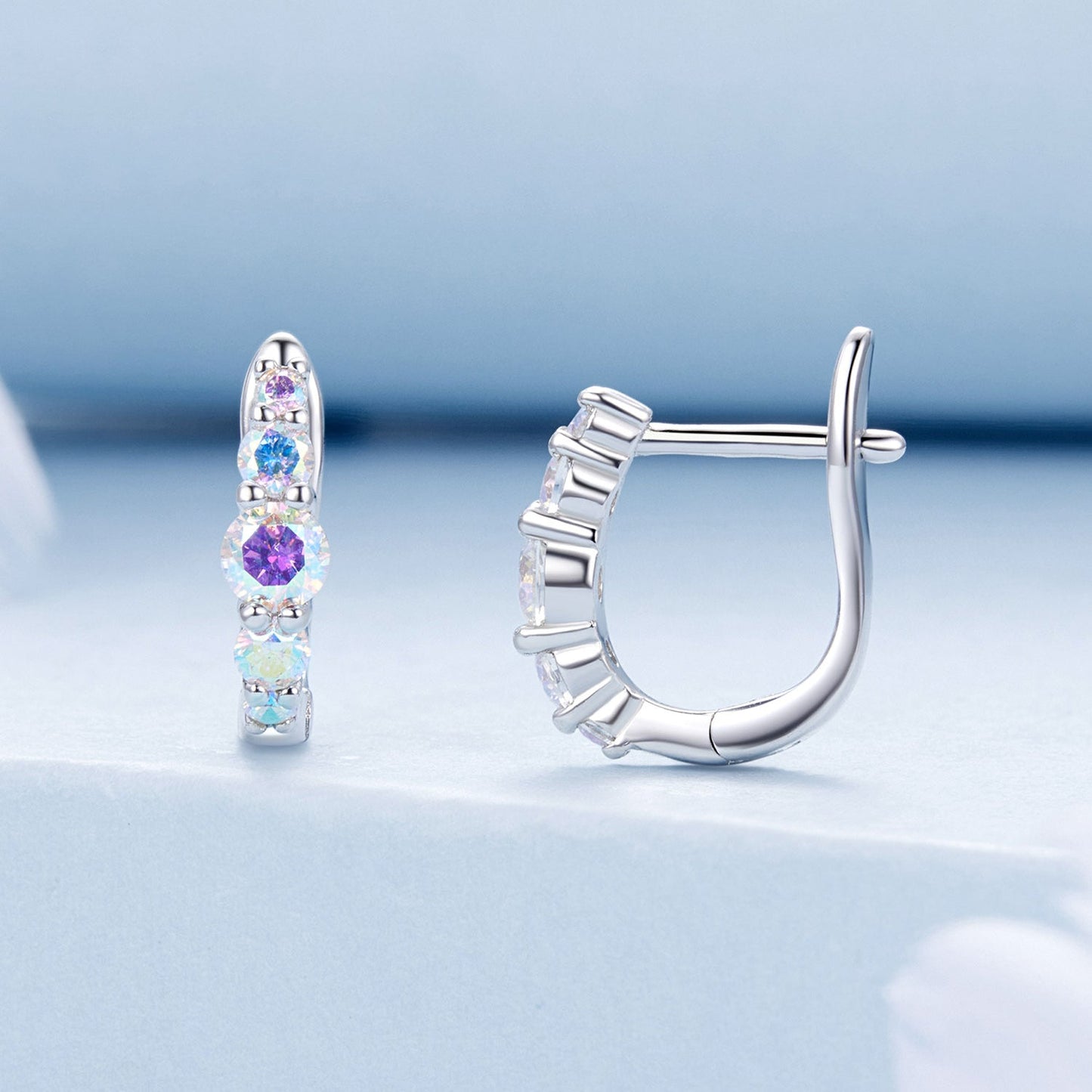 925 Sterling Silver Earrings with CZ in Pavé Setting, 12x3mm, for Women
