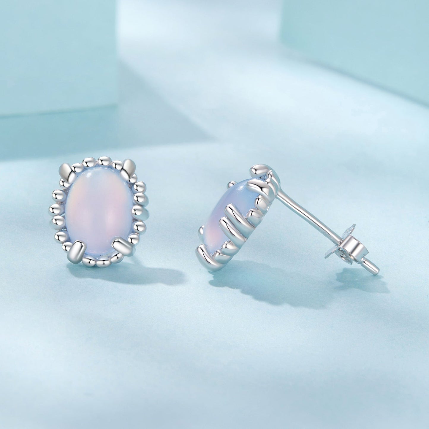925 Sterling Silver Earrings for Women with Transparent Glass, 1.0*0.9cm