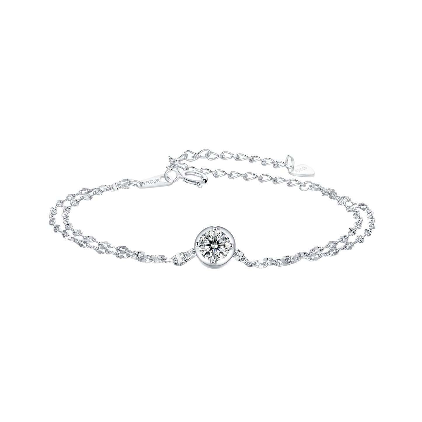 925 Sterling Silver 0.50 Carat Moissanite Bracelet for Women - 15+6cm - Plated White Gold