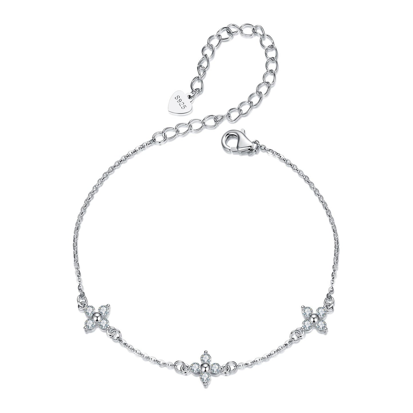 925 Sterling Silver & Plated White Gold Moissanite Bracelet 15+6cm for Women