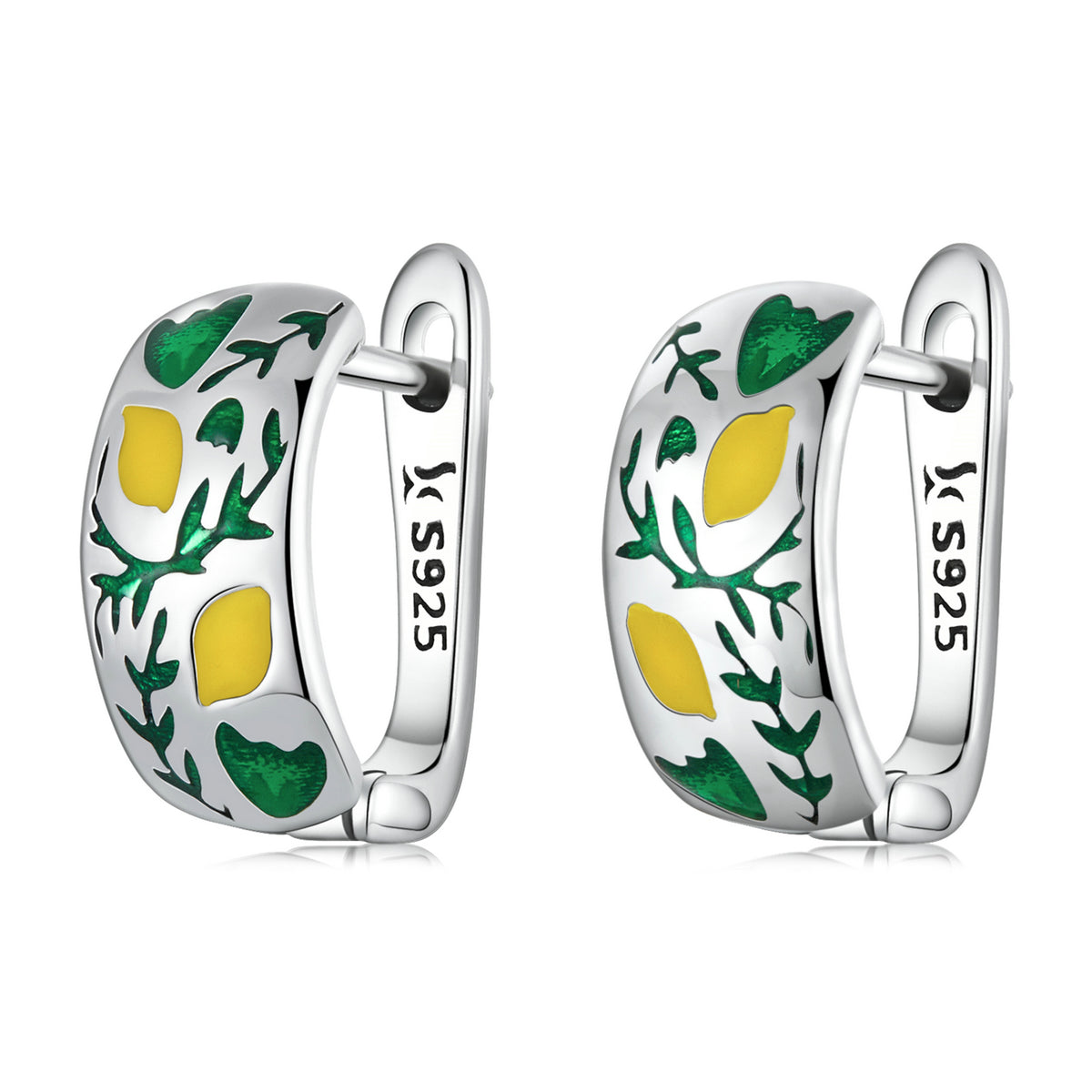 925 Sterling Silver Earrings for Women - Enamel Process - Oxidized Silver - 1.4x0.6 cm