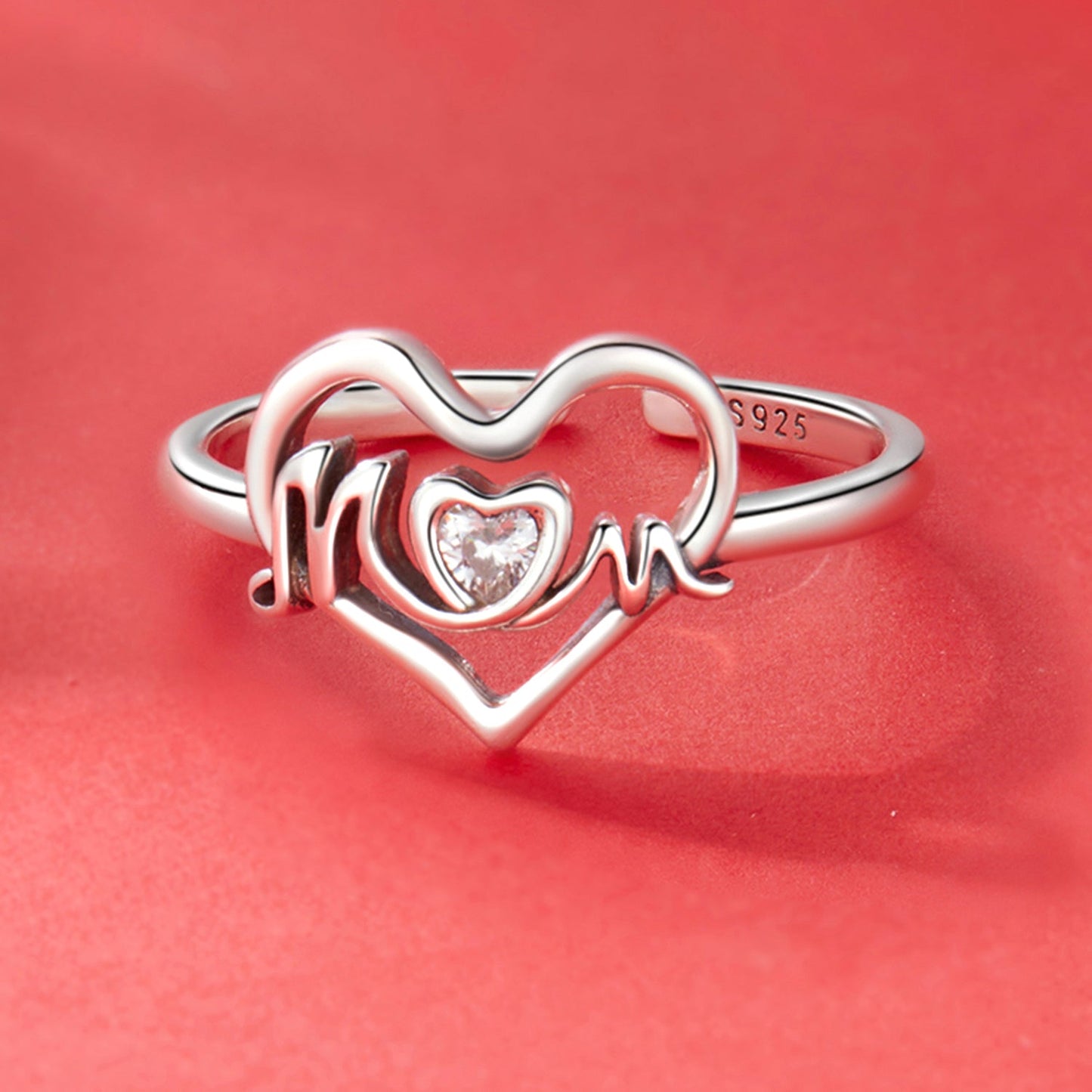 925 Sterling Silver Heart-shaped CZ Ring for Women