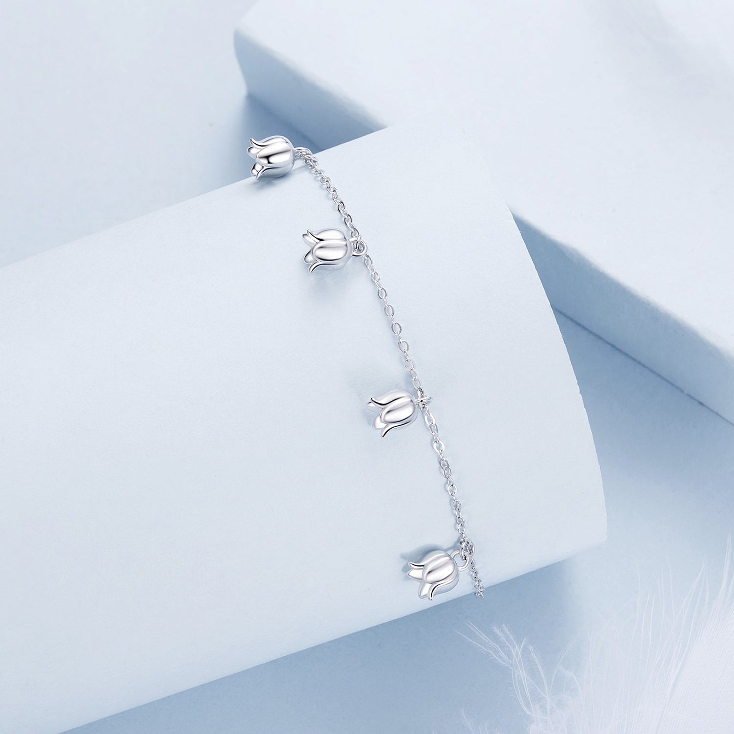 925 Sterling Silver Plated White Gold 12x41mm Pendant Bracelet